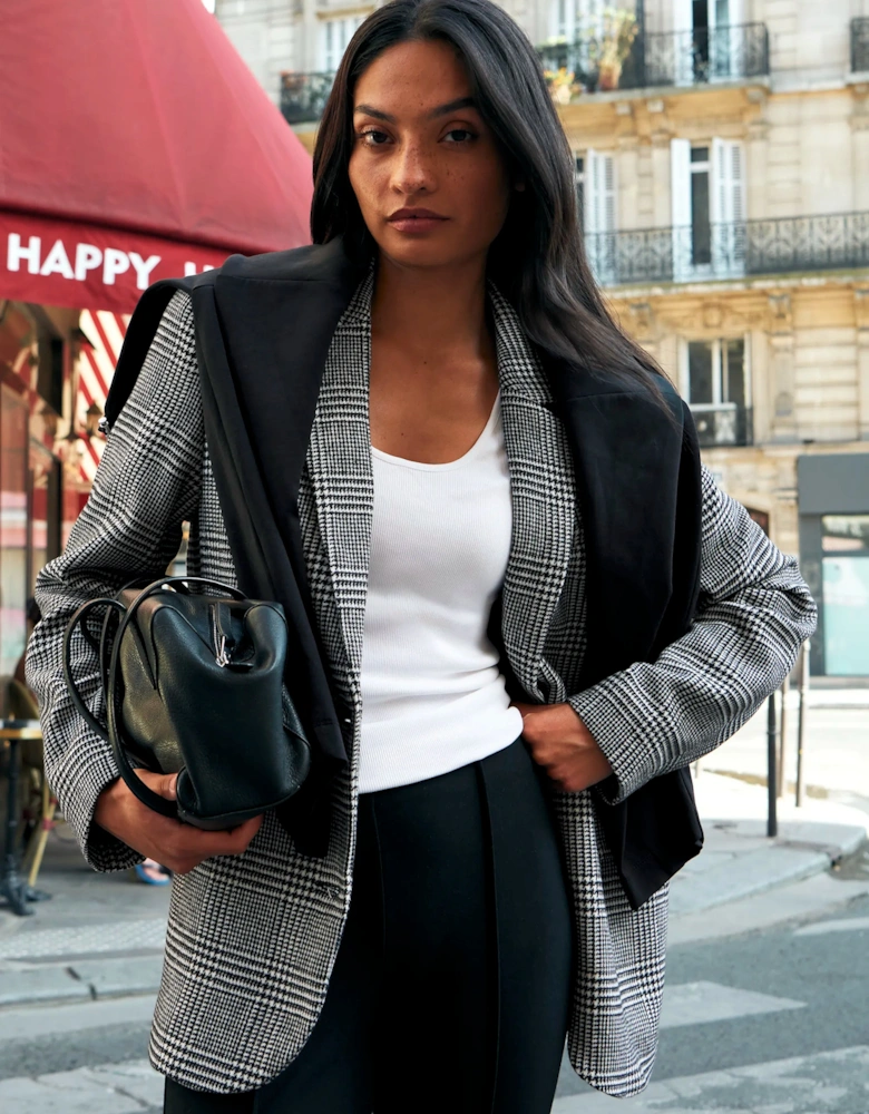 Petite Mono Check Oversized Blazer With Wool