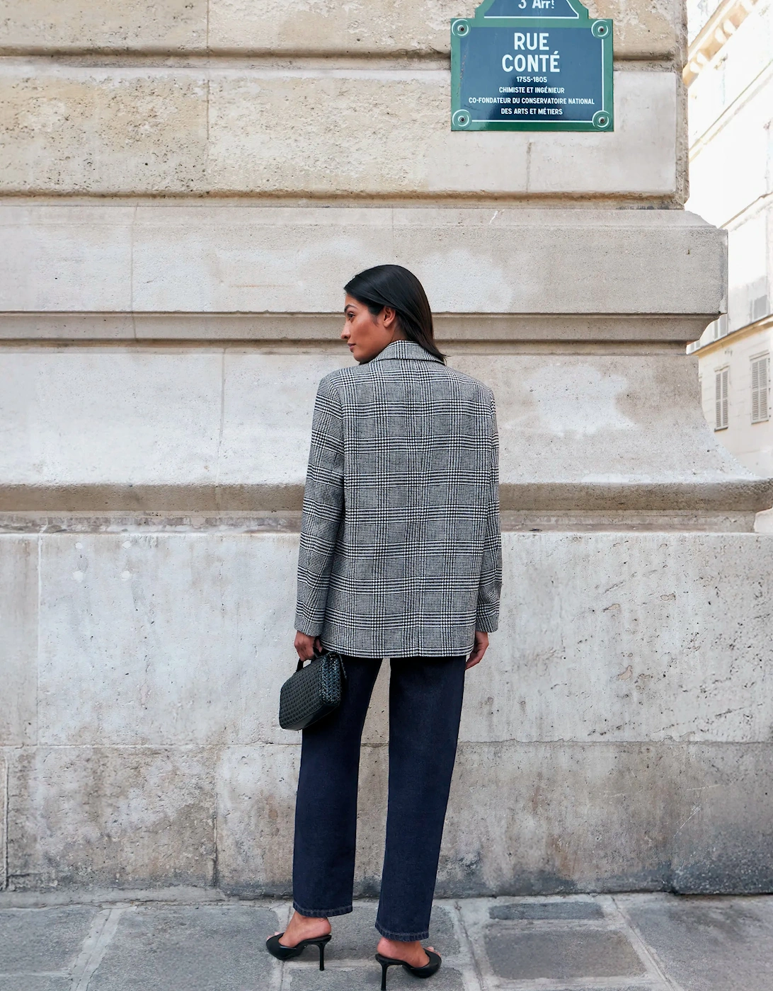 Petite Mono Check Oversized Blazer With Wool