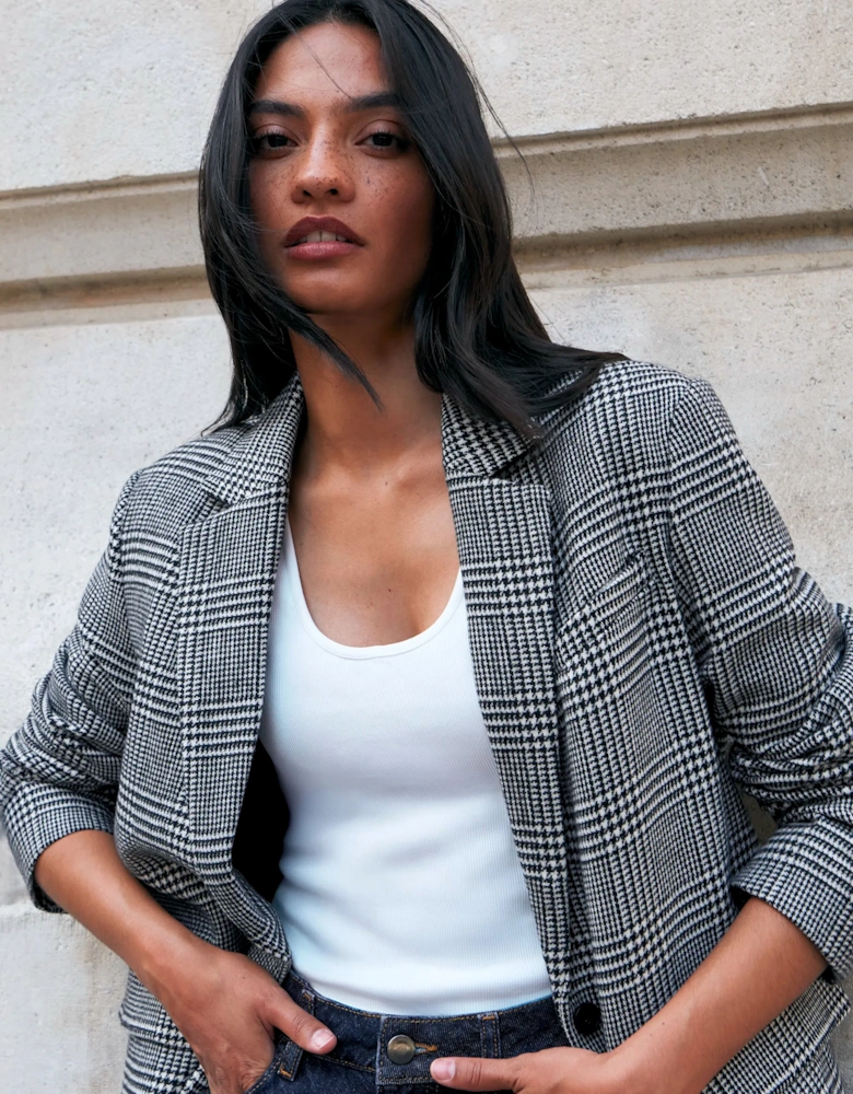 Petite Mono Check Oversized Blazer With Wool