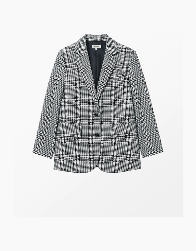 Petite Mono Check Oversized Blazer With Wool