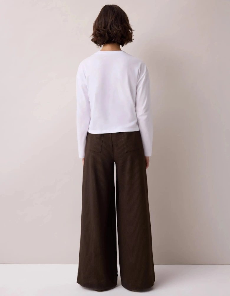 Petite Brown Pinstripe Wide Leg Jogger