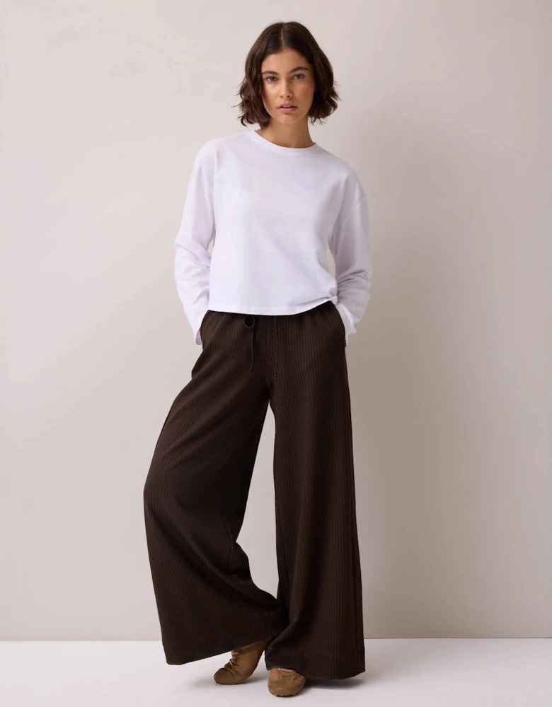 Petite Brown Pinstripe Wide Leg Jogger