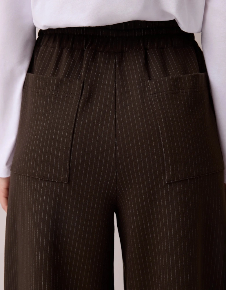 Petite Brown Pinstripe Wide Leg Jogger
