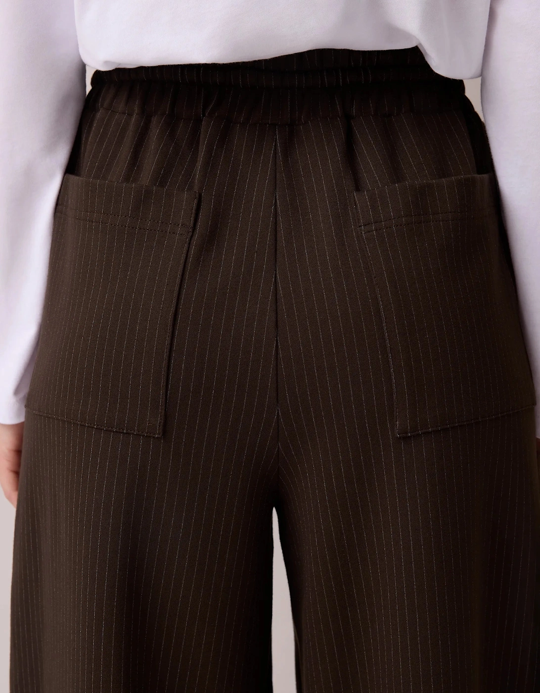 Petite Brown Pinstripe Wide Leg Jogger