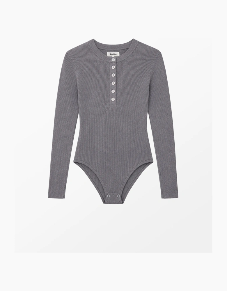 Grey Rib Knit Henley Bodysuit