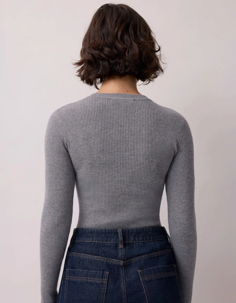 Grey Rib Knit Henley Bodysuit
