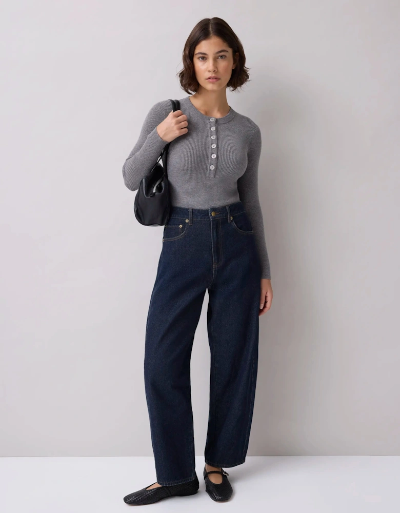 Grey Rib Knit Henley Bodysuit