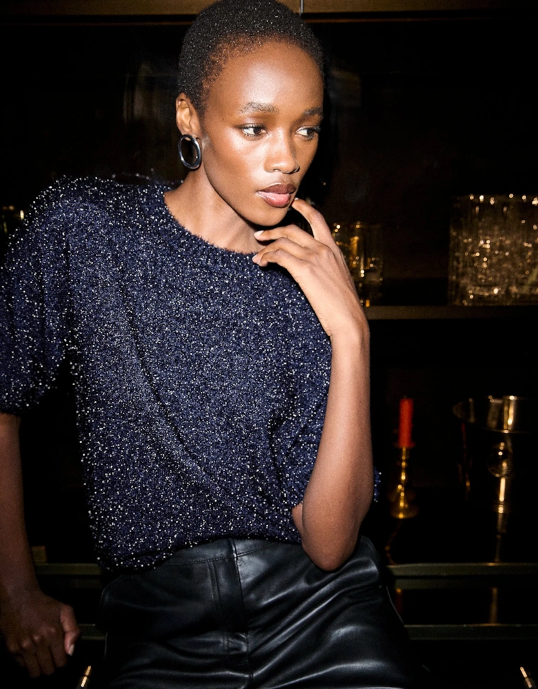 Navy Sparkle Knit Top