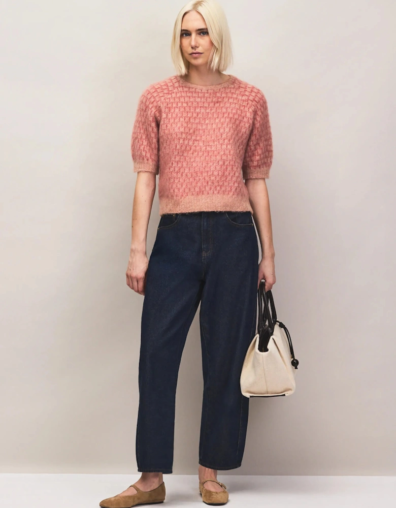 Pink Stitch Brushed Knit Top With Wool And Alpaca