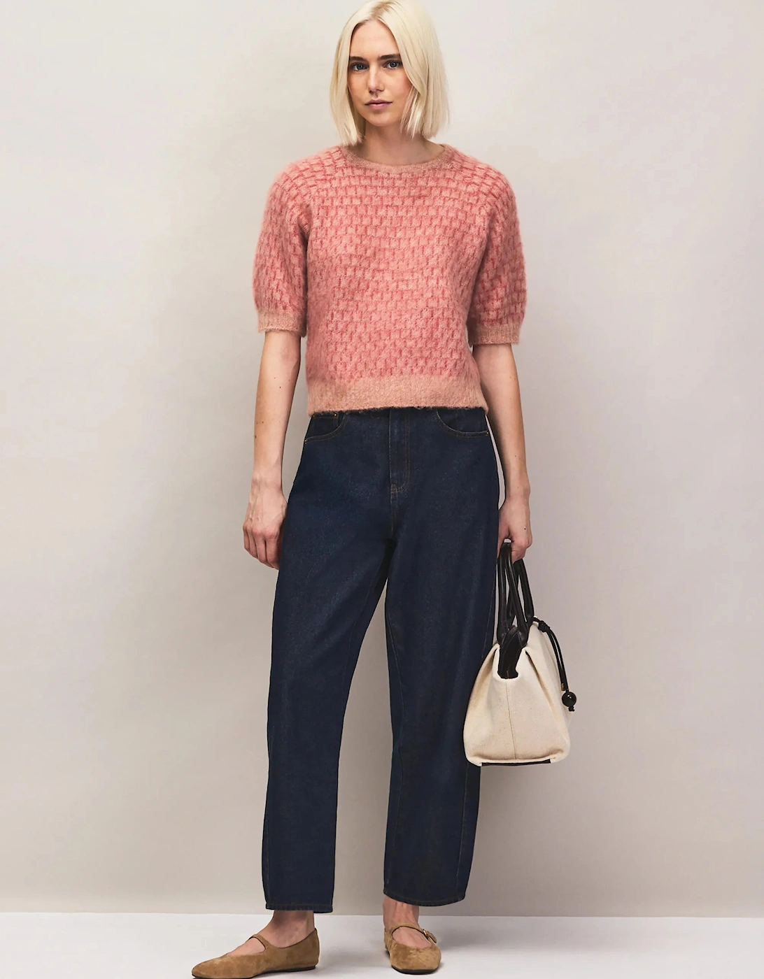Pink Stitch Brushed Knit Top With Wool And Alpaca