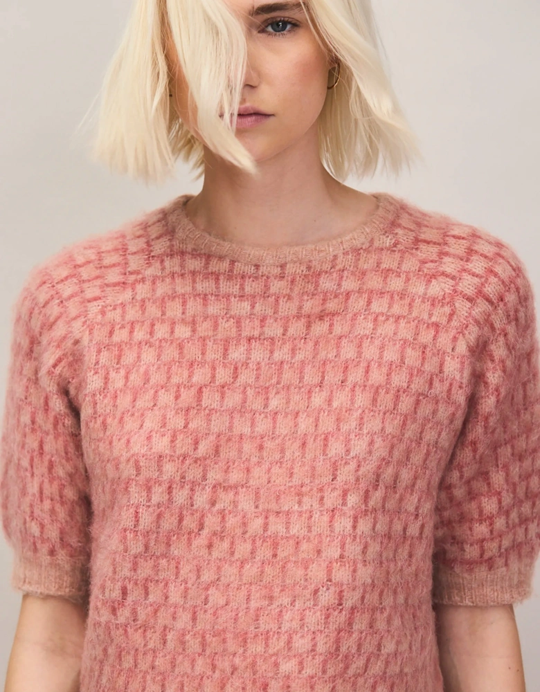 Pink Stitch Brushed Knit Top With Wool And Alpaca