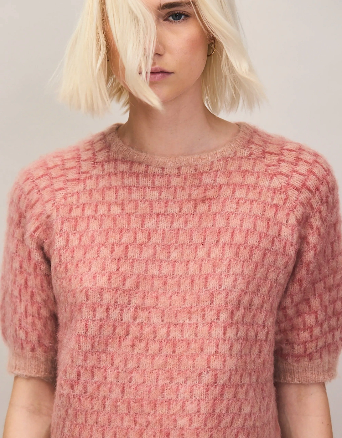 Pink Stitch Brushed Knit Top With Wool And Alpaca