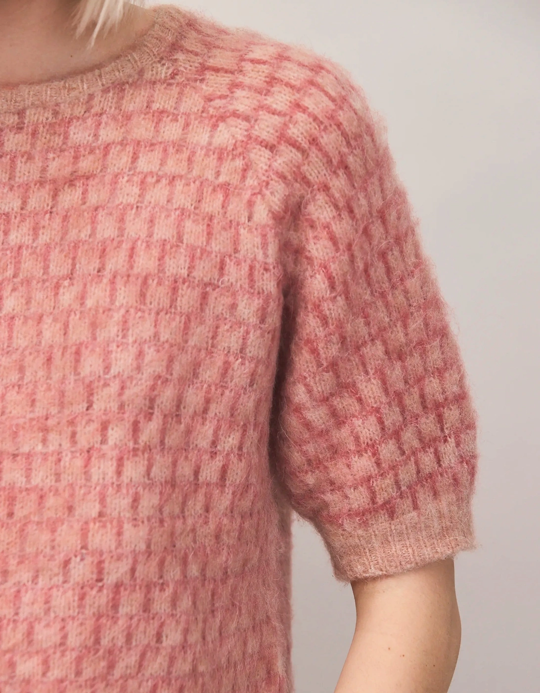 Pink Stitch Brushed Knit Top With Wool And Alpaca