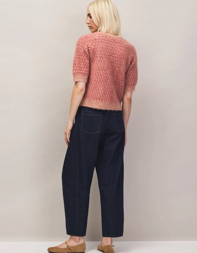 Pink Stitch Brushed Knit Top With Wool And Alpaca