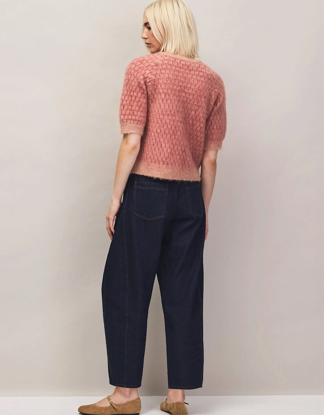 Pink Stitch Brushed Knit Top With Wool And Alpaca