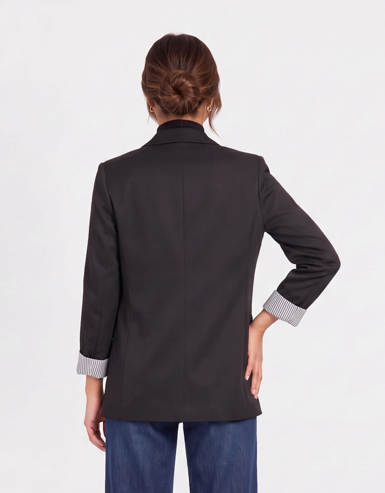 Black Contrast Sleeve Edge To Edge Blazer