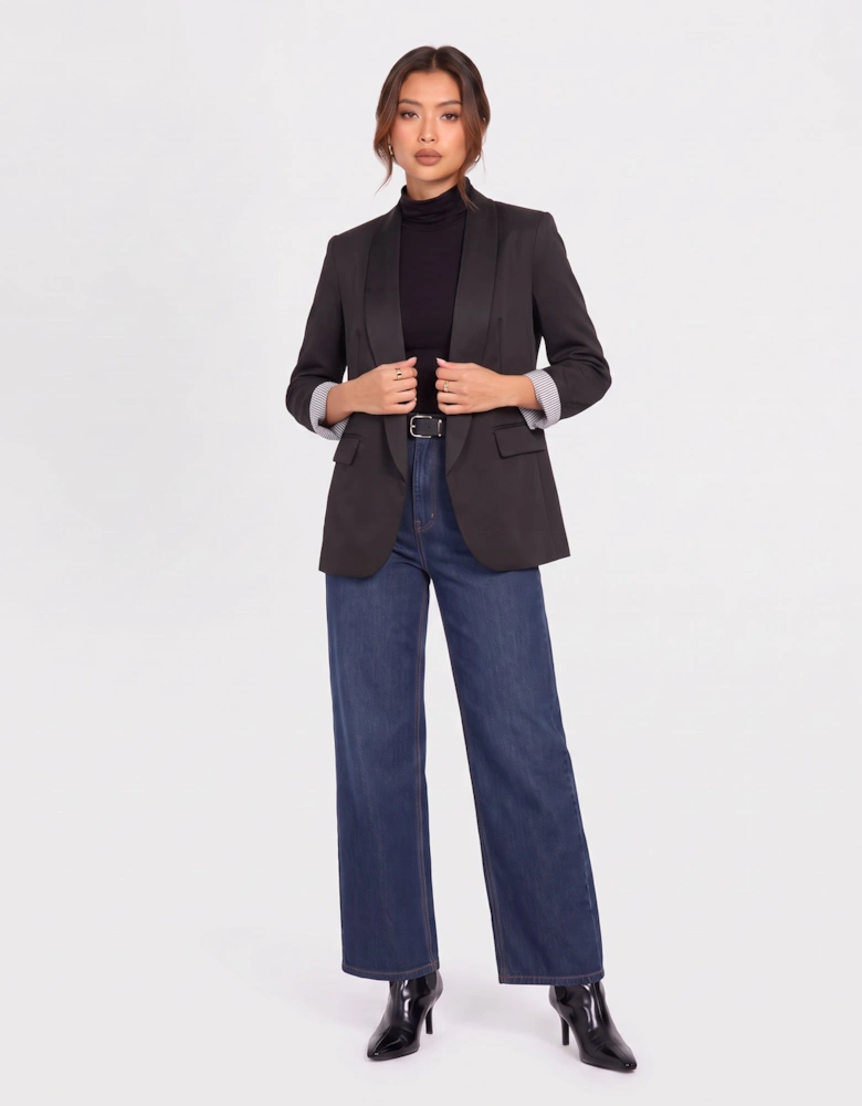 Black Contrast Sleeve Edge To Edge Blazer
