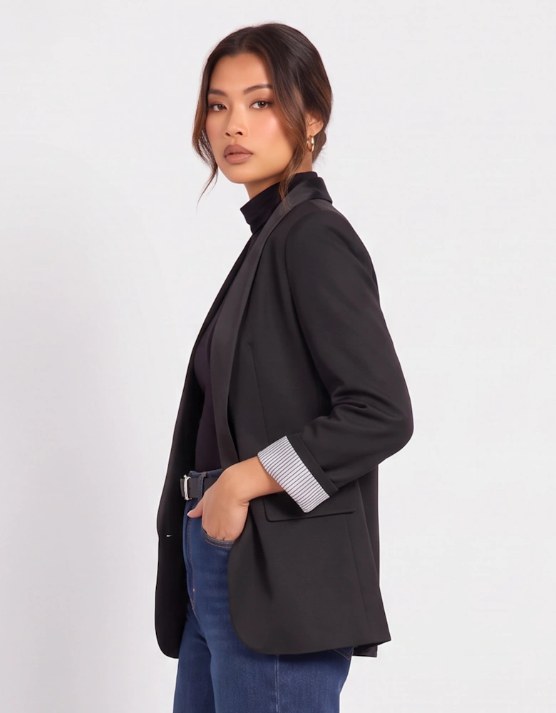 Black Contrast Sleeve Edge To Edge Blazer