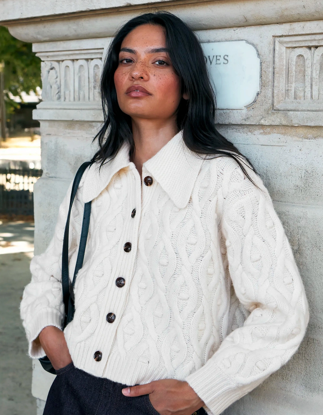 Cream Wool Cable Knit Cardigan