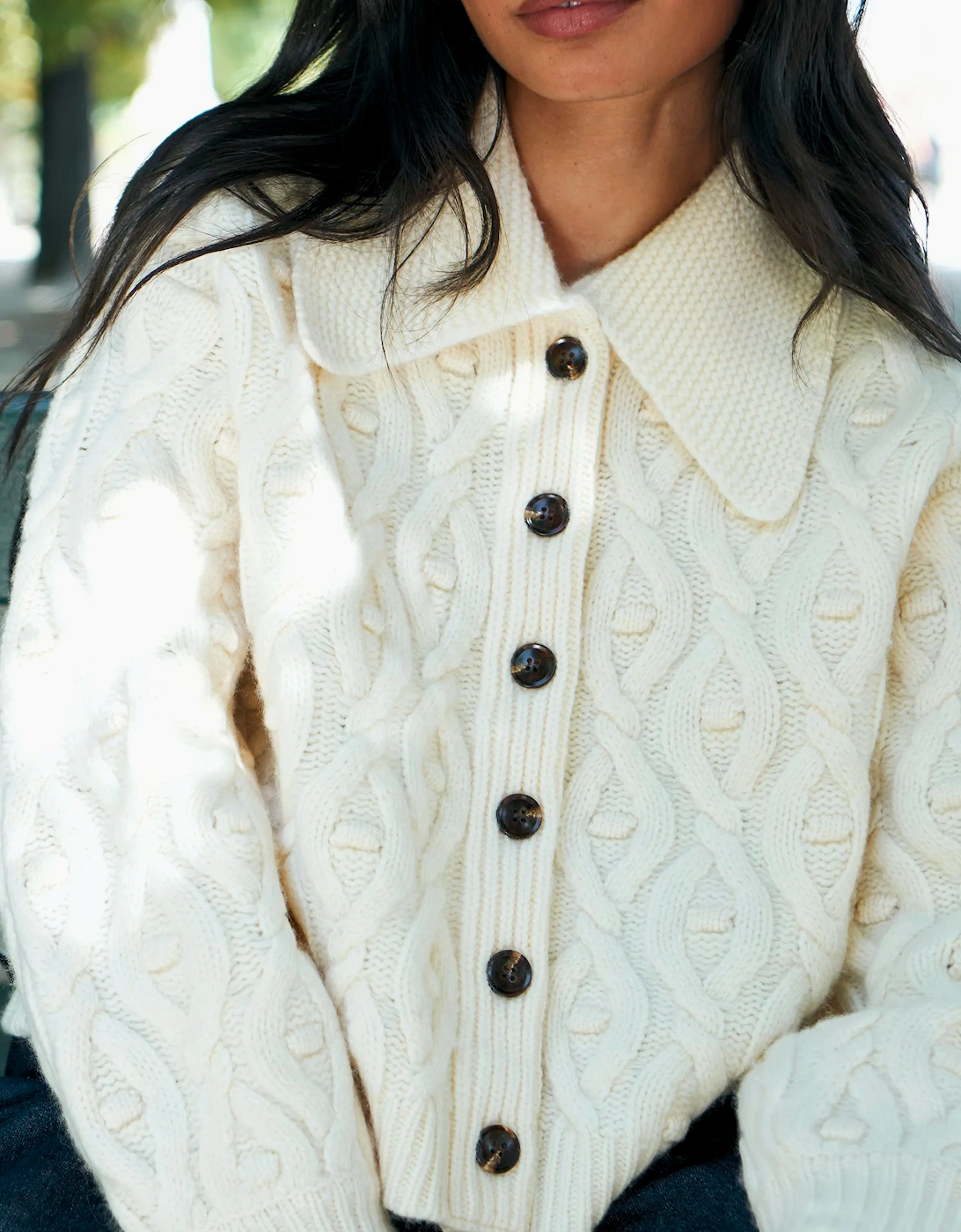 Cream Wool Cable Knit Cardigan
