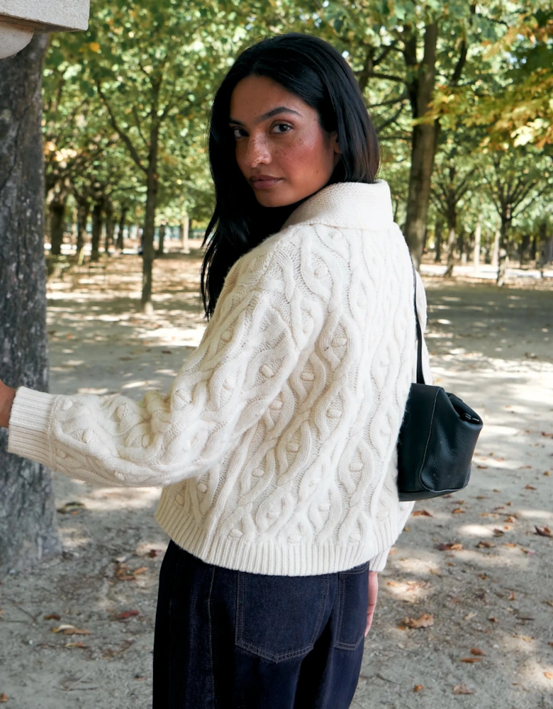 Cream Wool Cable Knit Cardigan