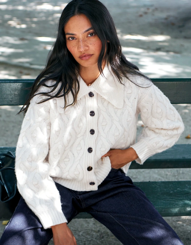 Cream Wool Cable Knit Cardigan