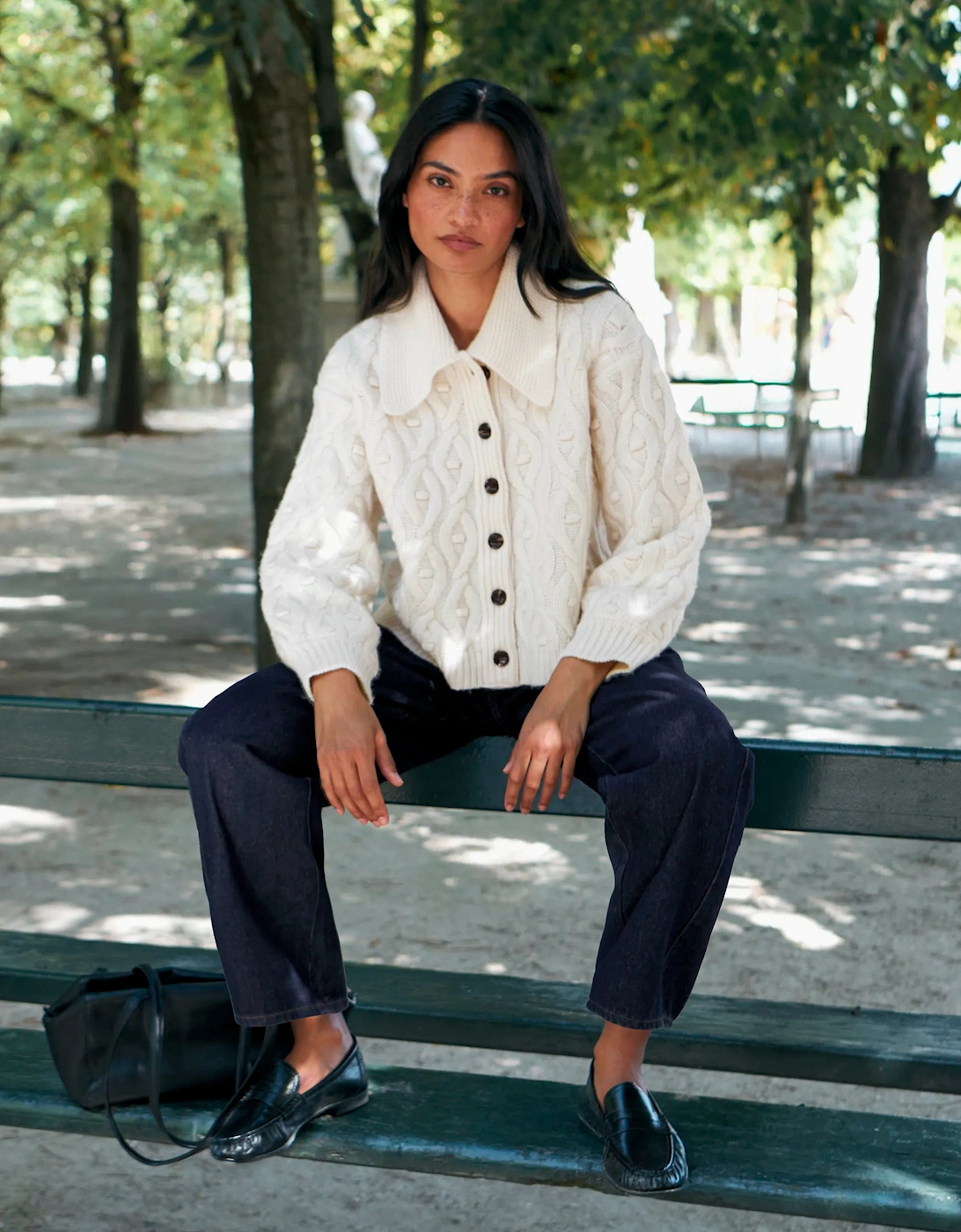 Cream Wool Cable Knit Cardigan