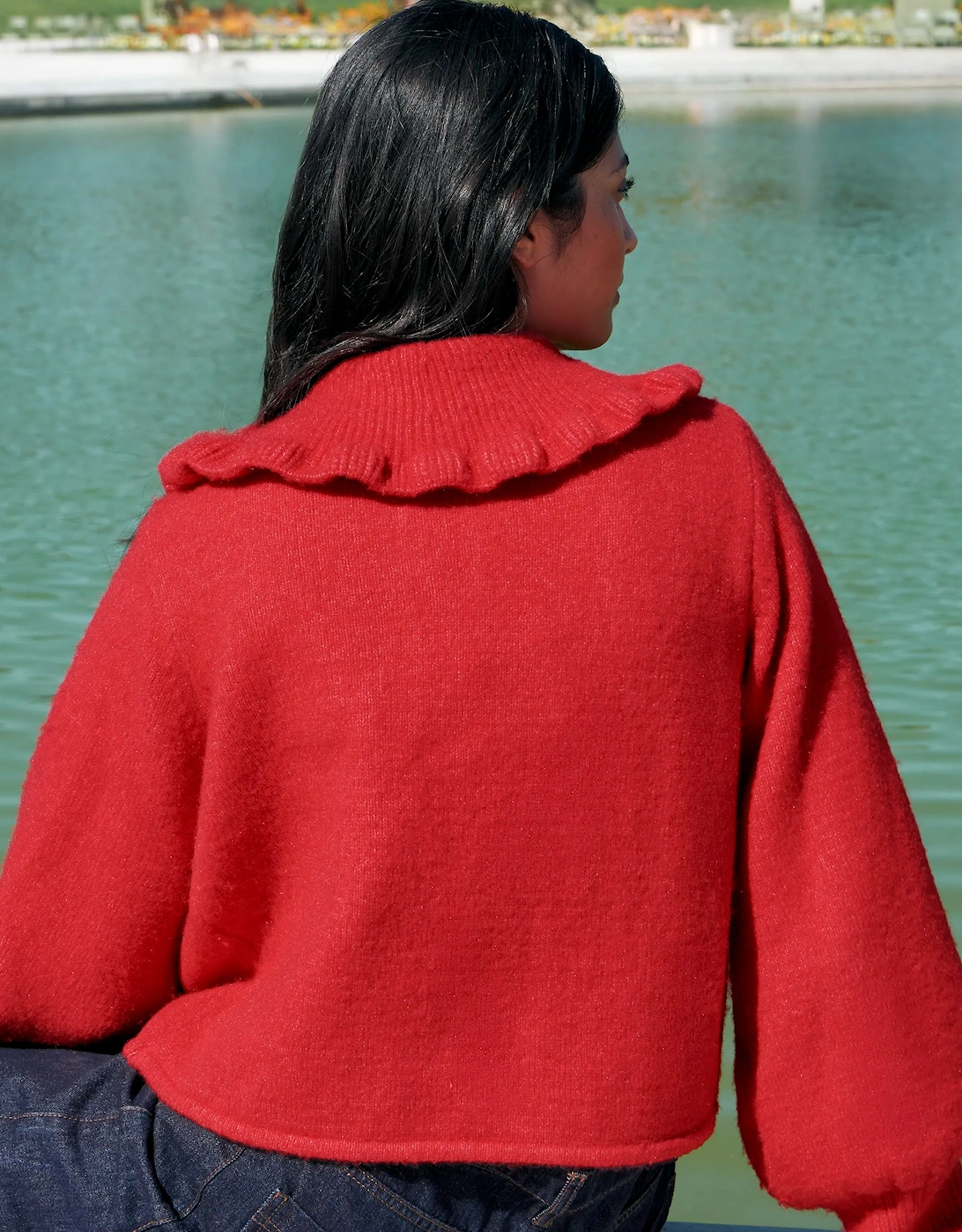 Red Tie Front Cardigan With Wool