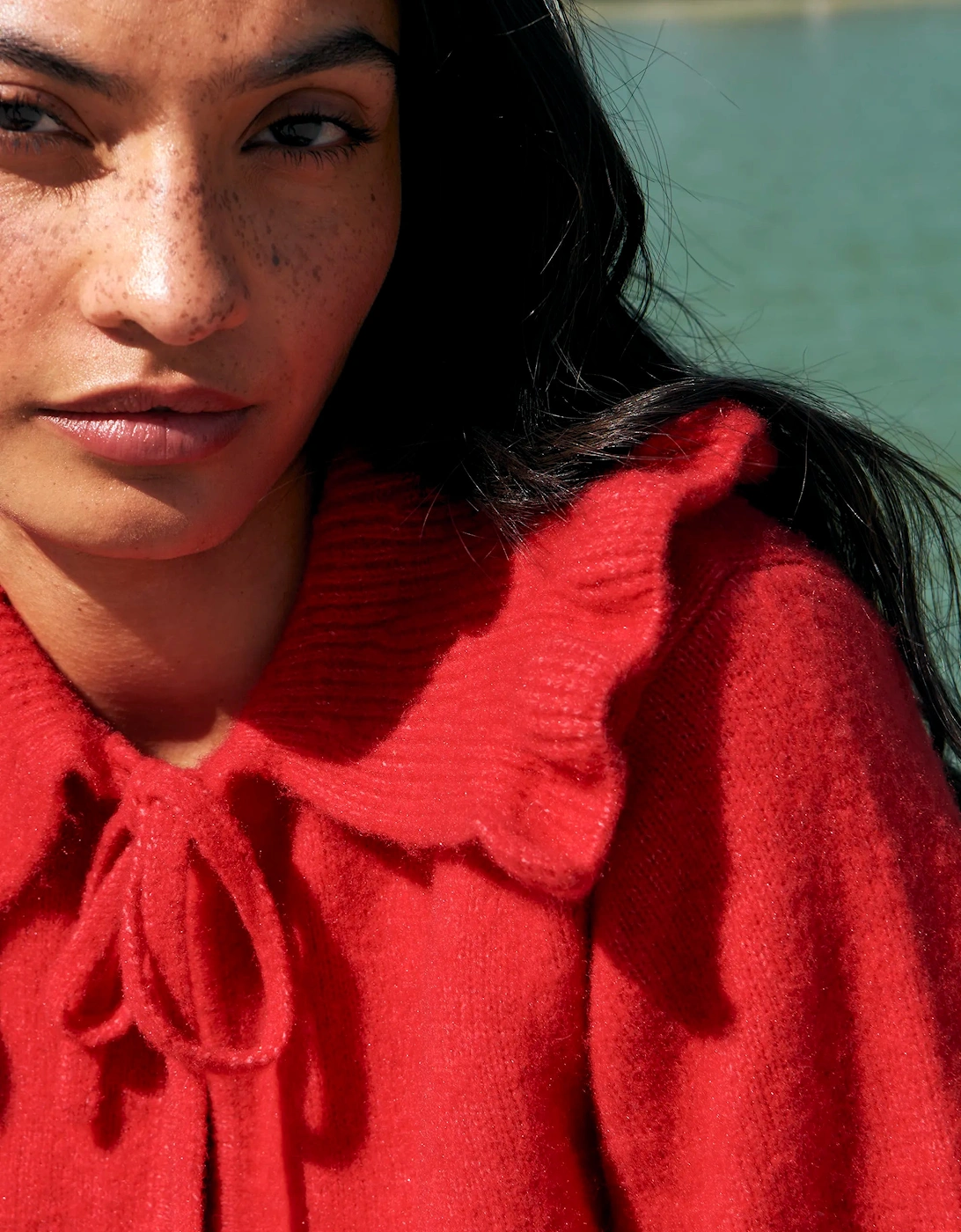 Red Tie Front Cardigan With Wool