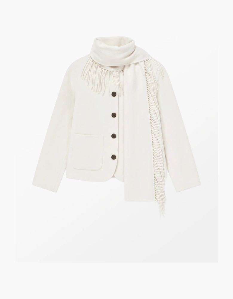 Cream Double-Faced Detachable Scarf Jacket With Wool
