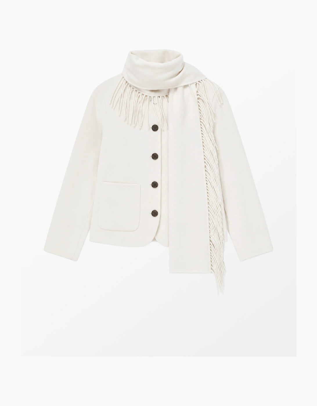 Cream Double-Faced Detachable Scarf Jacket With Wool