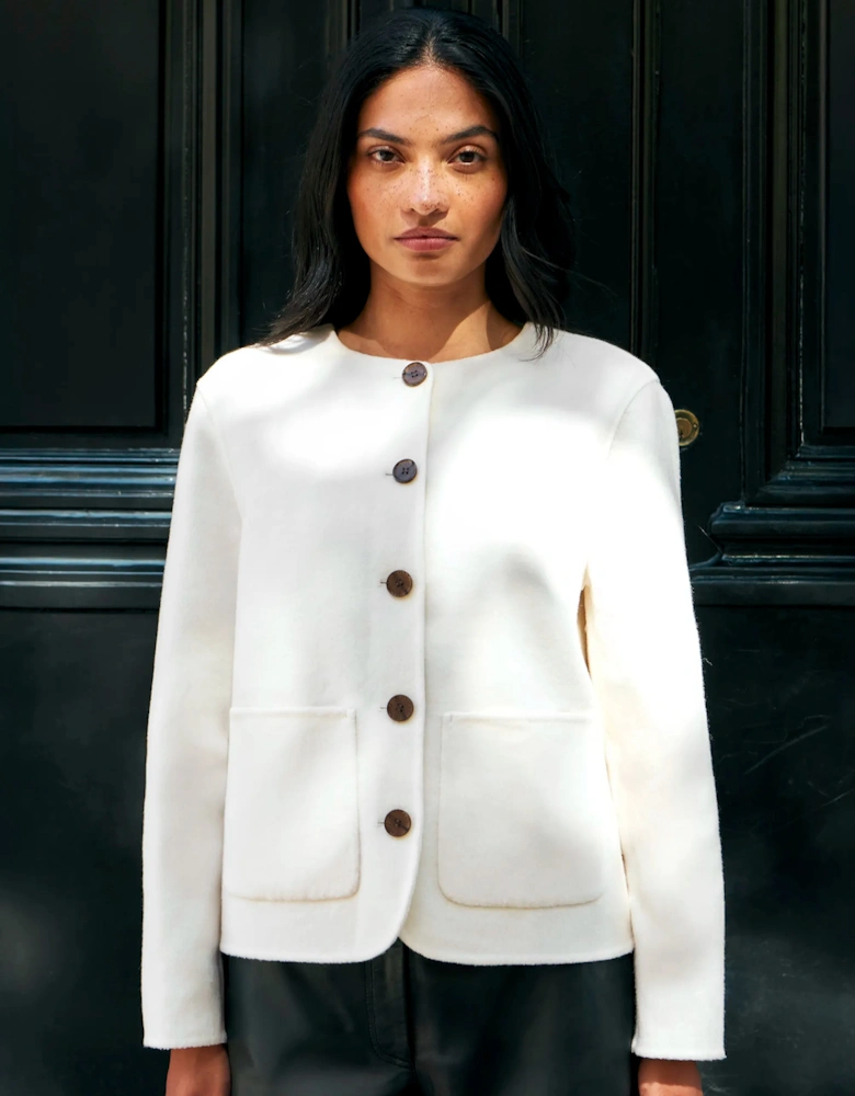 Cream Double-Faced Detachable Scarf Jacket With Wool