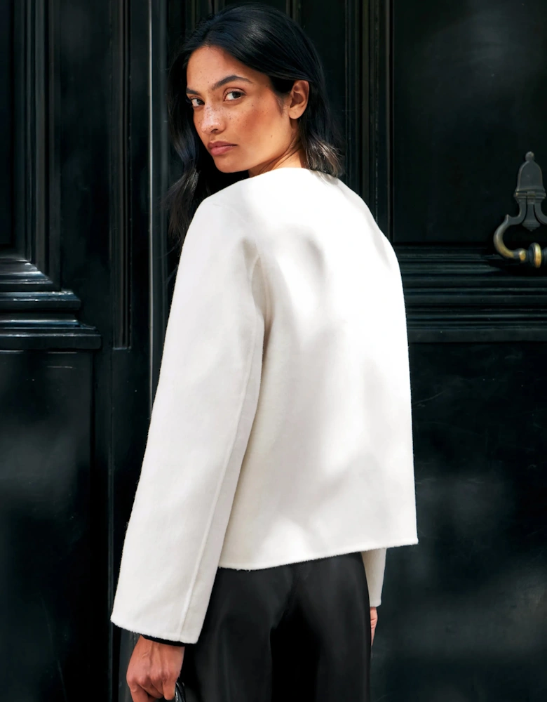 Cream Double-Faced Detachable Scarf Jacket With Wool