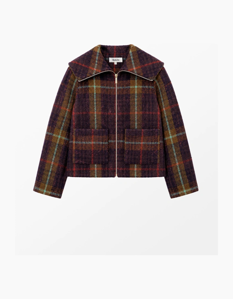 Purple Check Wide Collar Jacket