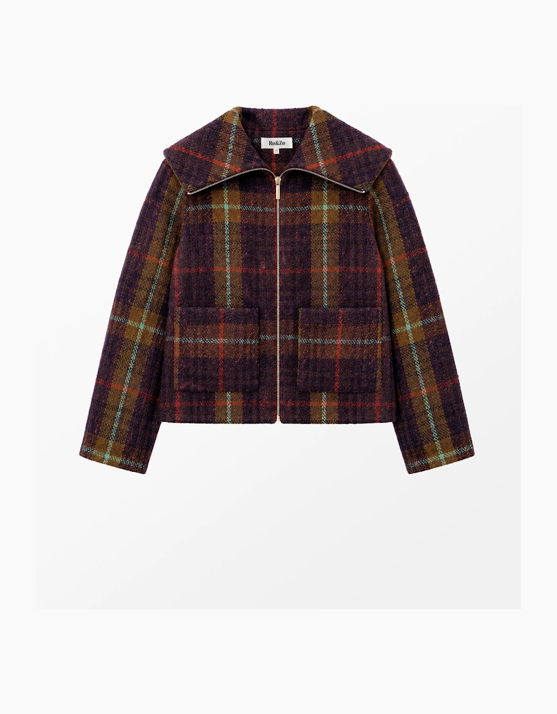 Purple Check Wide Collar Jacket