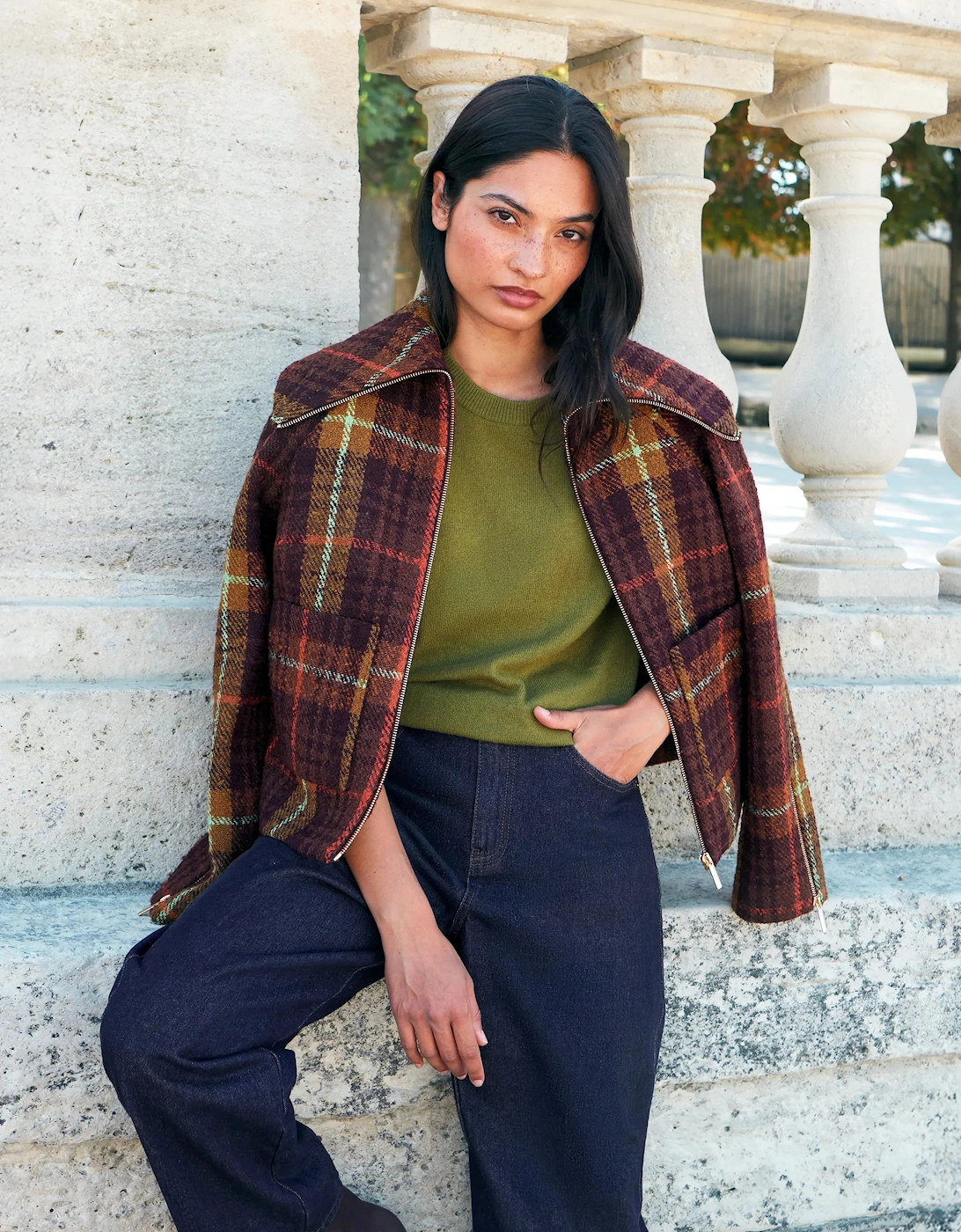 Purple Check Wide Collar Jacket