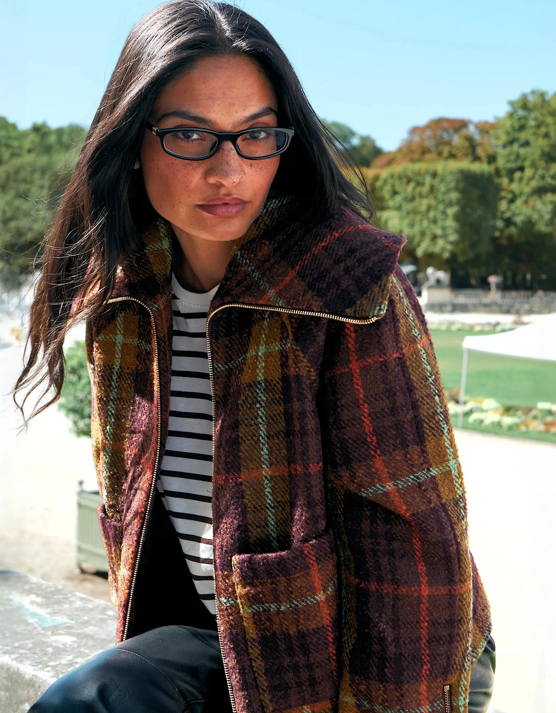 Purple Check Wide Collar Jacket