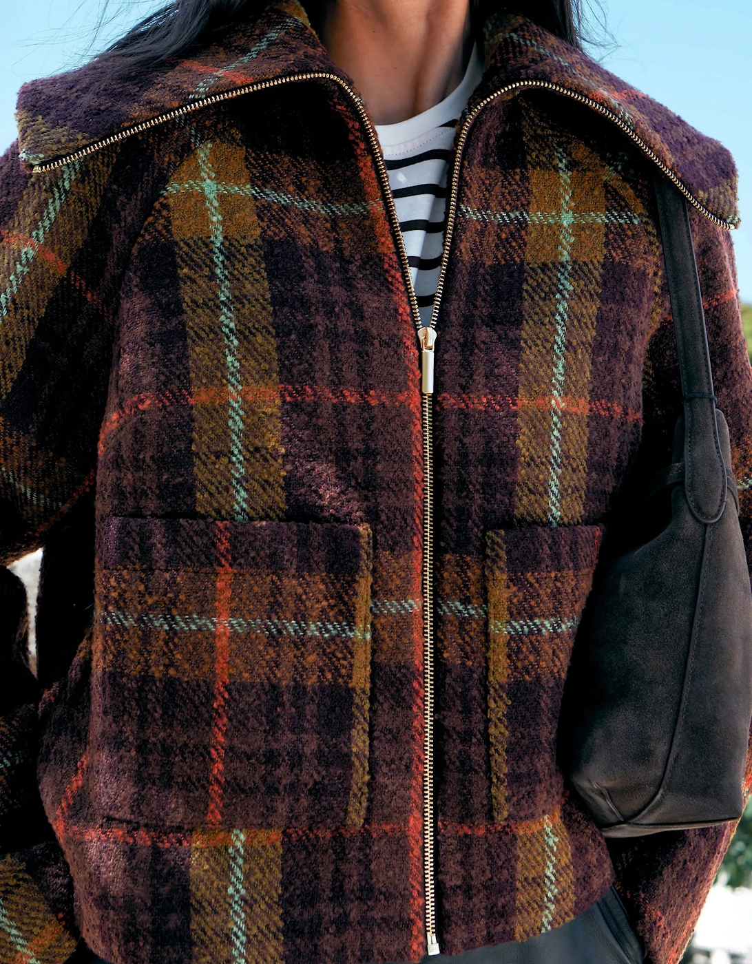 Purple Check Wide Collar Jacket