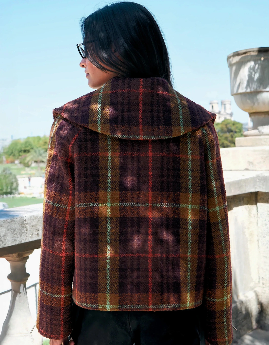 Purple Check Wide Collar Jacket