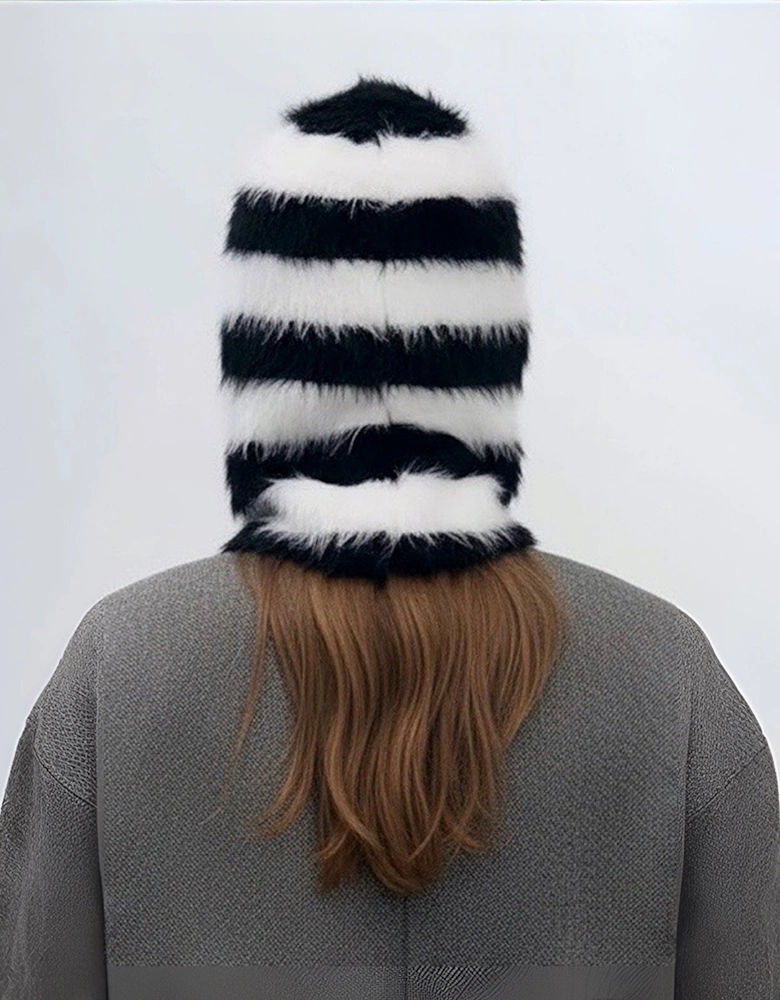 Black And White Striped Fuzzy Balaclava