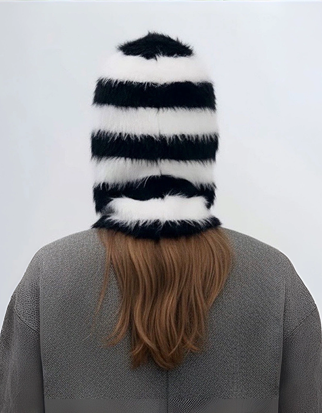 Black And White Striped Fuzzy Balaclava