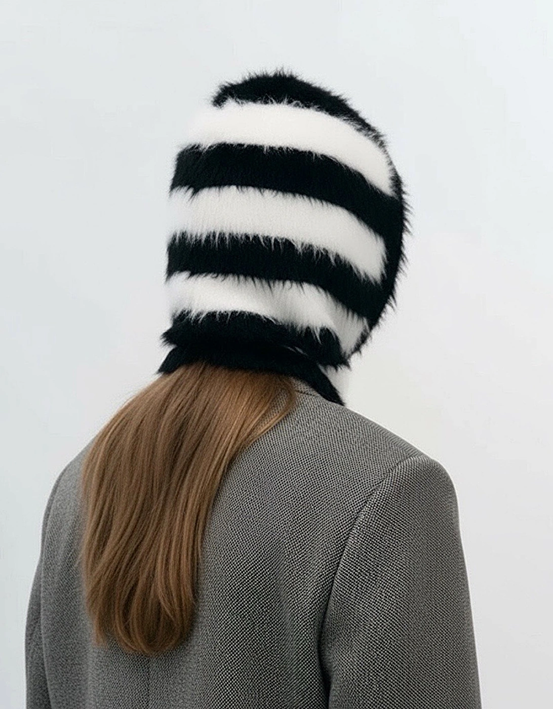 Black And White Striped Fuzzy Balaclava