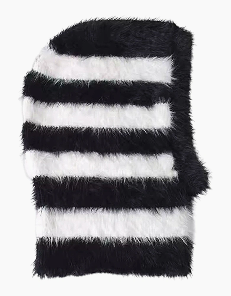 Black And White Striped Fuzzy Balaclava