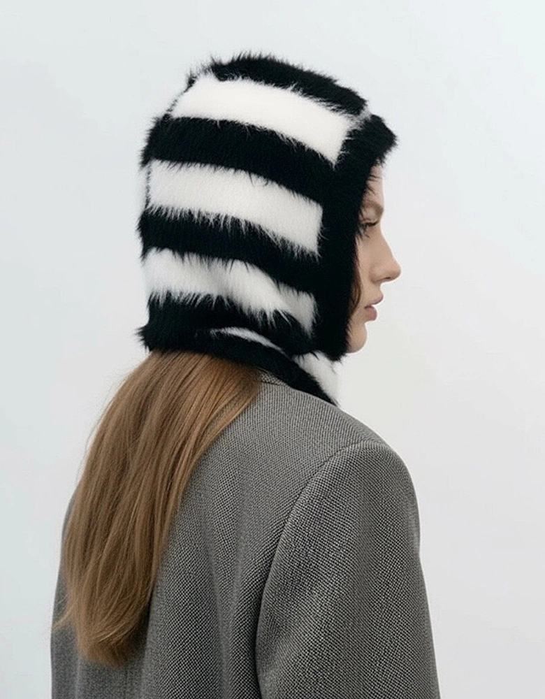 Black And White Striped Fuzzy Balaclava