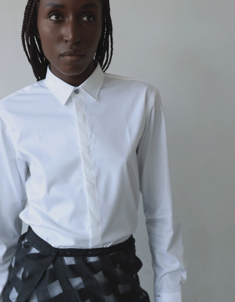 White Bamboo Shirt With Hidden Buttons