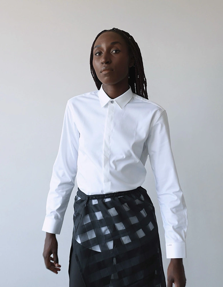 White Bamboo Shirt With Hidden Buttons