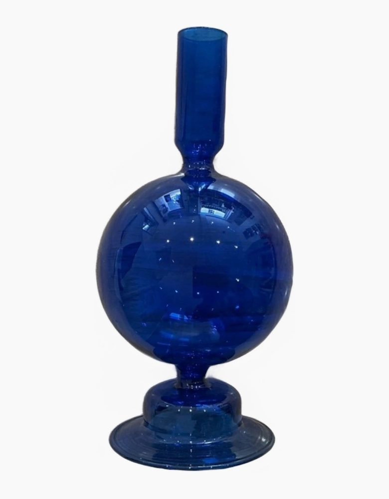 Blue Glass Candle Holder Vase