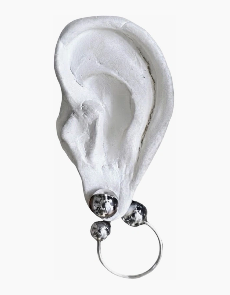 Silver Geometric Ball Hoop Earrings