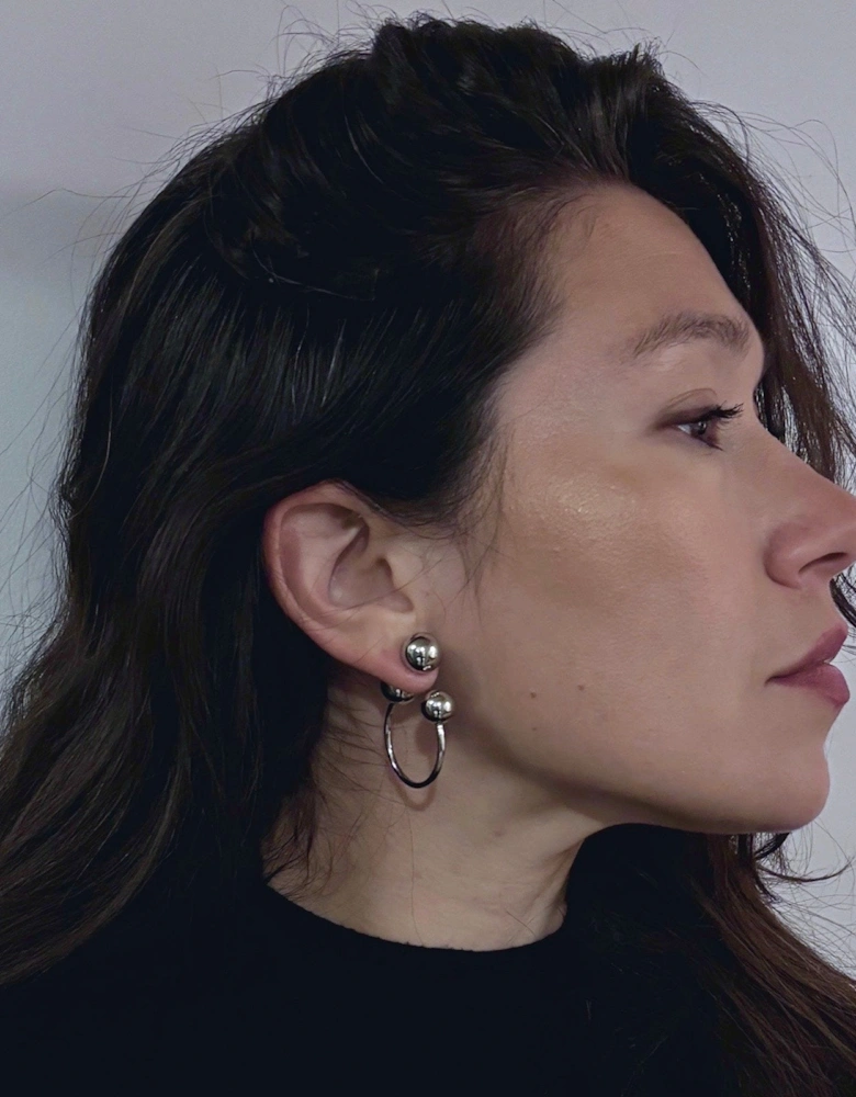 Silver Geometric Ball Hoop Earrings