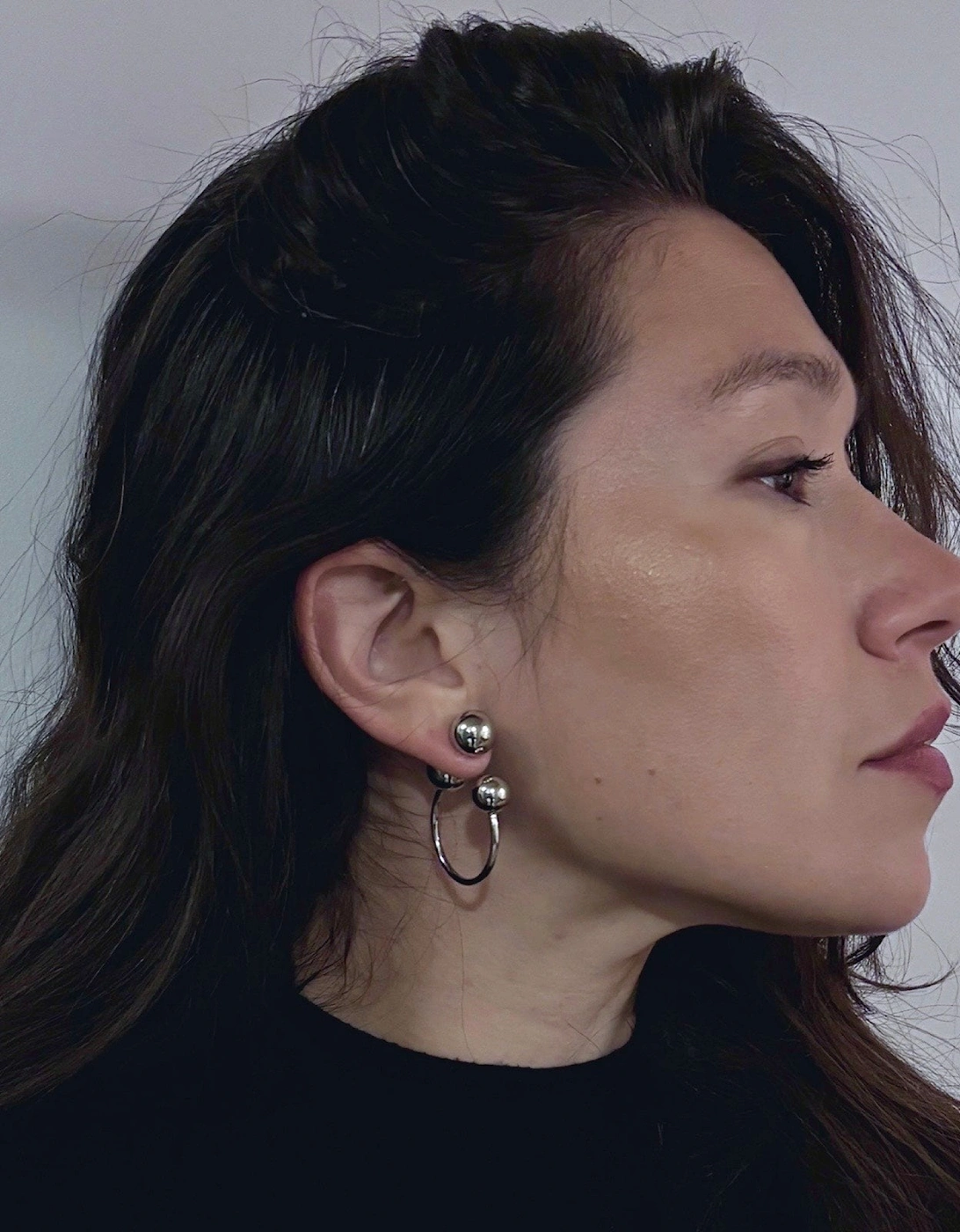 Silver Geometric Ball Hoop Earrings